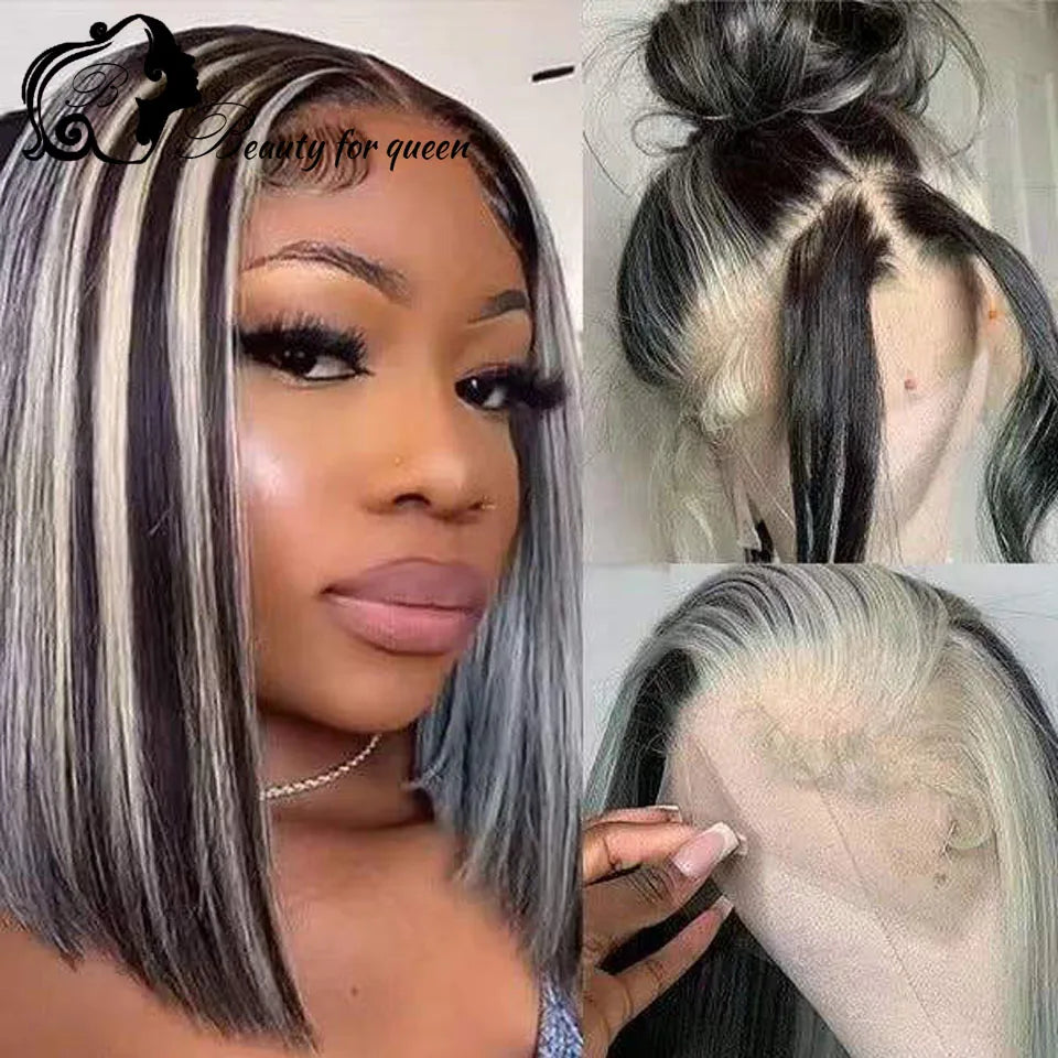 Ombre 60 BlacK Colored Short Bob Wig 13x4 Lace Front Human Hair Wigs Pre Plucked Brazilian Remy Lace Frontal Wig 180% Density