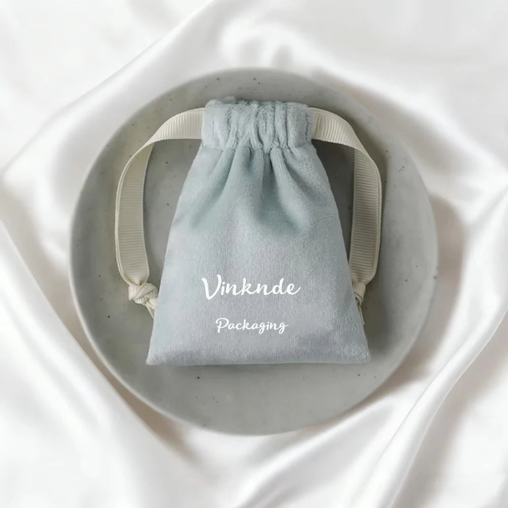 50-100pcs Velvet Gift Bags Custom Logo Ribbon Drawstring Bags For Wedding Christmas Party Jewelry Candy Gifts Packing Pouches