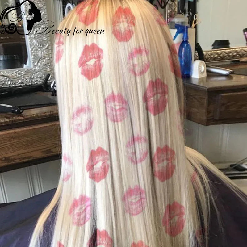 Cosplay Highlight Straight With Pattern Brazilian Colored Pink Blue Human Hair Wig Transparent 13x4 Lace Frontal Wigs For Women