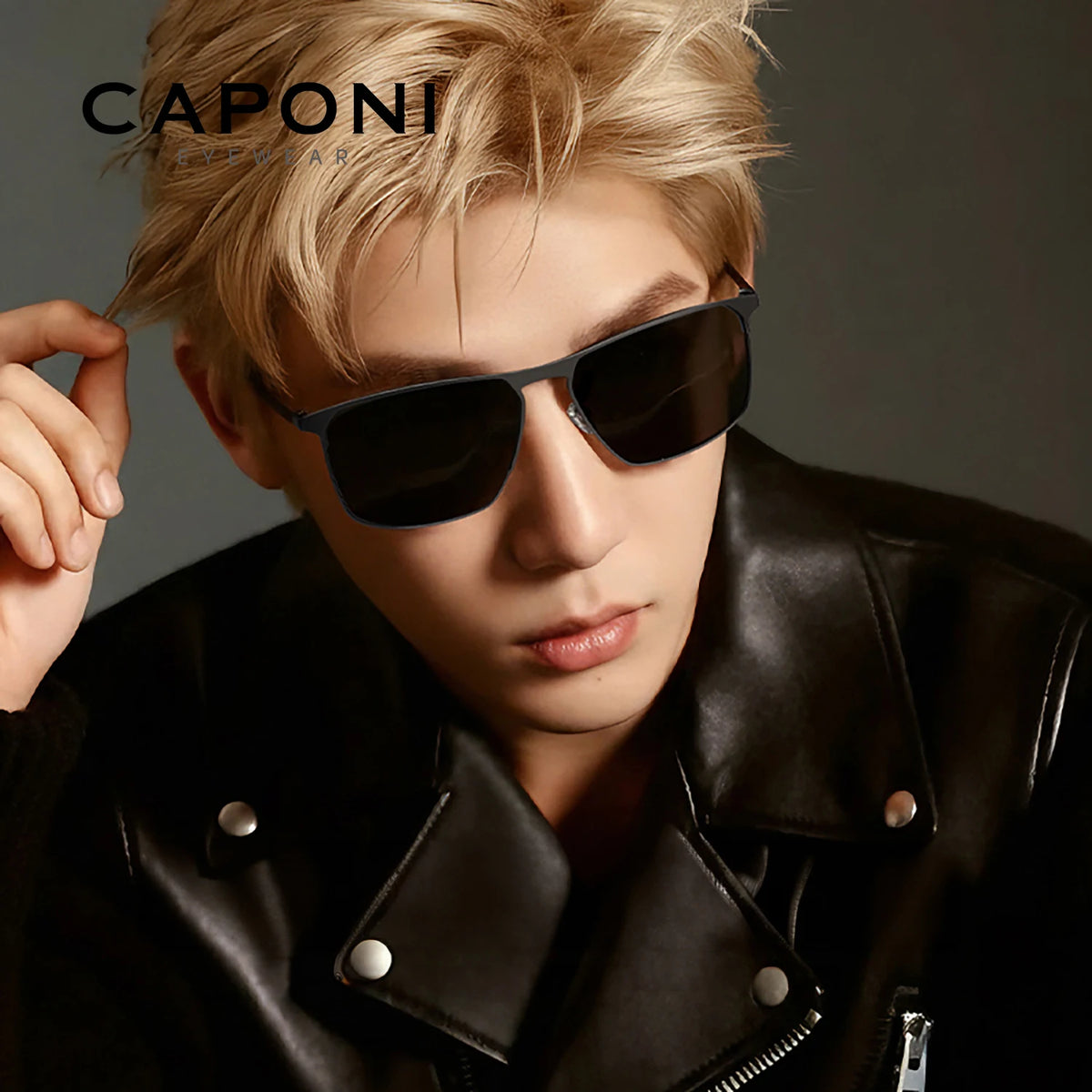 CAPONI Polarized Men Sunglasses Carbon Fiber Driving Outdoor Sun Glasses UV400 Original Designer Glass Lens Black Shades CP28964