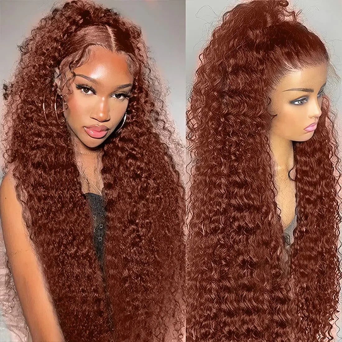 30 34 Inch Reddish Brown Deep Wave Frontal Wig  180% 13X6 HD Lace Frontal Wig Colored Deep Wave 13x4 Lace Front Human Hair Wigs