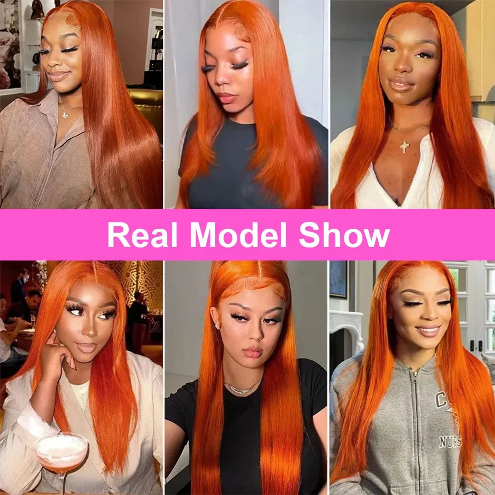 13x4 Orange Ginger Straight Lace Front Wigs Pre Plucked 350 Brazilian Human Hair Wig Female Sale 13x6 Ginger HD Lace Frontal Wig