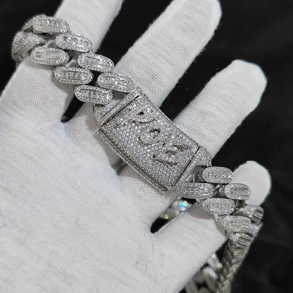 ESKEEM Custom Letter Clasp 15/18/22/25/29mm Prong Cuban Link Chain Hip Hop Jewelry Rose Gold Plated Iced Out CZ Miami Necklace