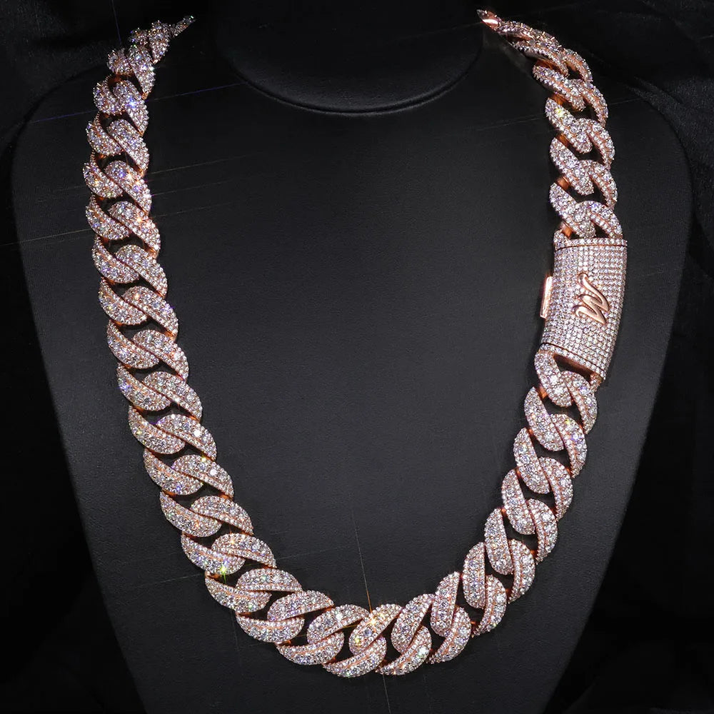 ESKEEM Custom Letter Clasp 15/18/22/25/29mm Prong Cuban Link Chain Hip Hop Jewelry Rose Gold Plated Iced Out CZ Miami Necklace