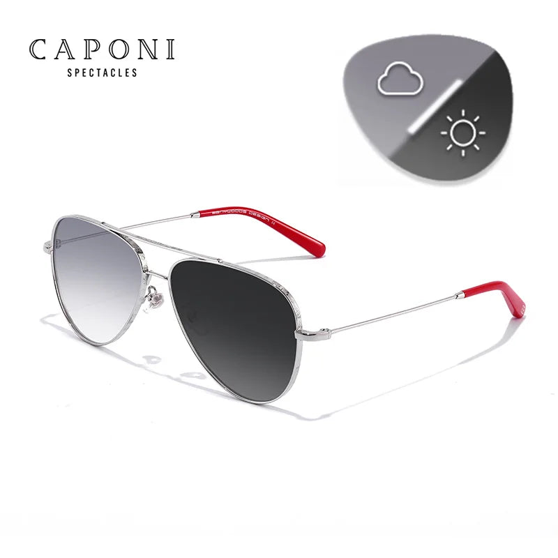 CAPONI Gradient Gray Men's Sunglasses Outdoor Fashion Travel Alloy Original Brand Sun Glasses For Male UV400 Sunglasses CP7538