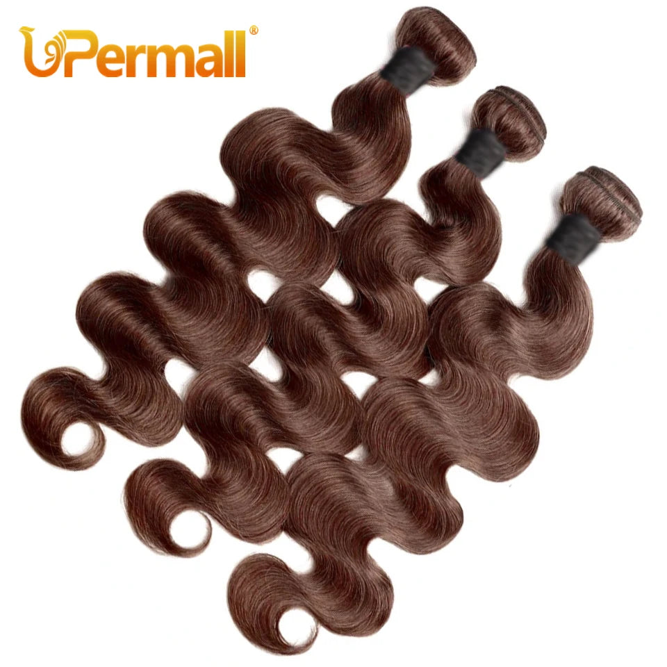 Upermall Chocolate Brown 2/3/4 Human Hair Bundles With Closure kim k 2x6 Straight Body Wave Transparent Middle Part Lace Frontal