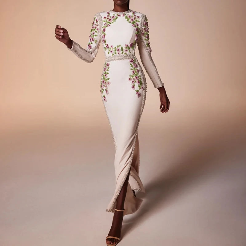 HIGH STREET Newest Fashion 2026 Designer Party Vestido Women's Long Sleeve Luxurious Beaded Maxi Long Dress