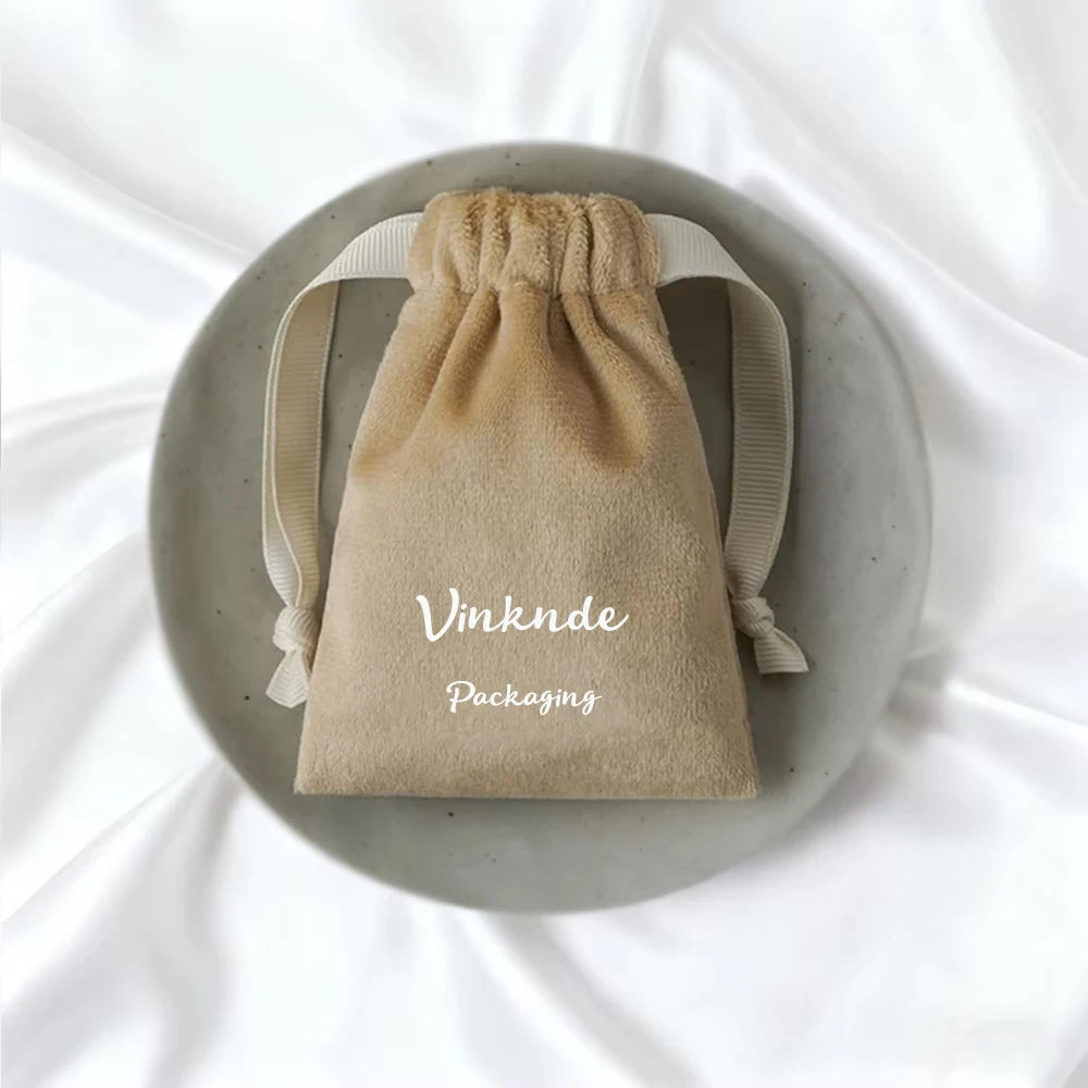 50-100pcs Velvet Gift Bags Custom Logo Ribbon Drawstring Bags For Wedding Christmas Party Jewelry Candy Gifts Packing Pouches