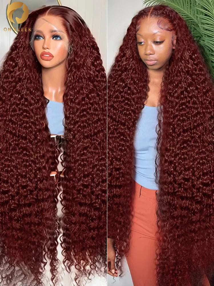 Reddish Brown Deep Wave 13x6 HD Lace Frontal Wig Colored Pre Plucked 40 Inch Curly 13x4 360 Lace Front Human Hair Wigs For Women