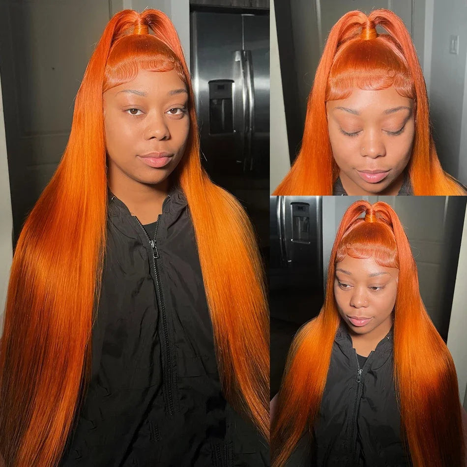 13x4 Orange Ginger Straight Lace Front Wigs Pre Plucked 350 Brazilian Human Hair Wig Female Sale 13x6 Ginger HD Lace Frontal Wig