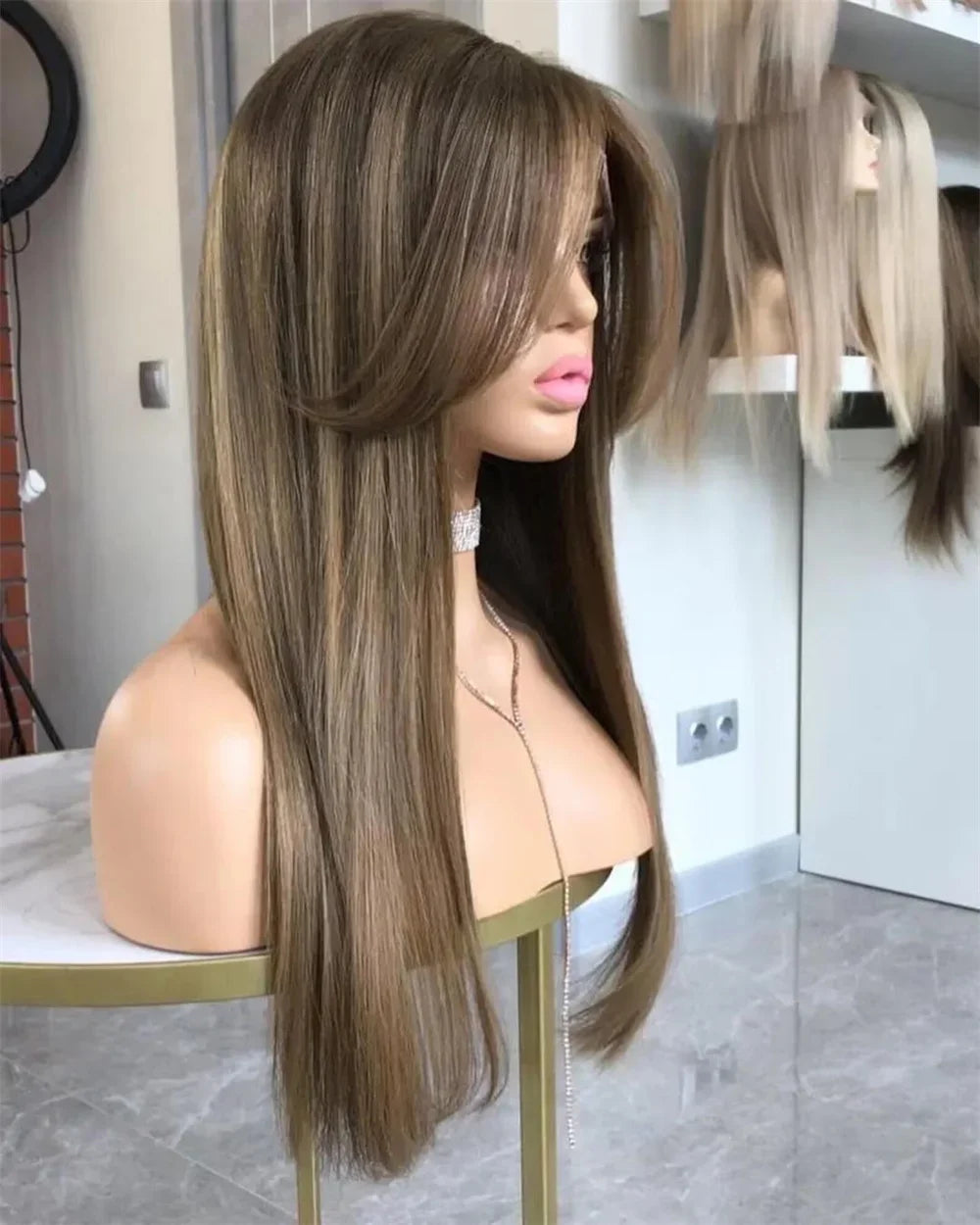 Glueless Long Soft Ombre Blond 5x5 Silk Base Straight Natural  Jewish Human Hair Wig Baby Hair HD Lace European Hair Preplucked