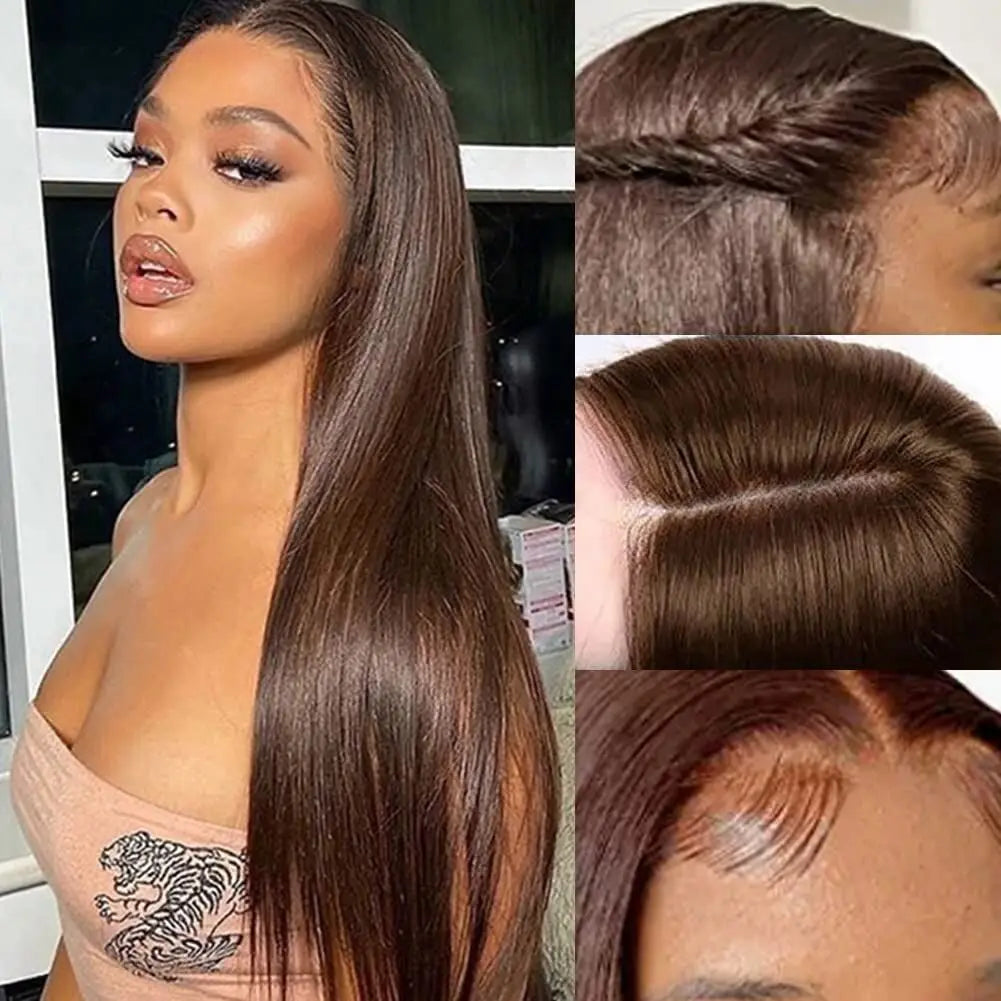ISEE Hair #4 Wear And Go Chocolate Brown Straight Wig 7x5 Transparent Lace Front Glueless Human Hair Wigs Pre Cut PrePlucked