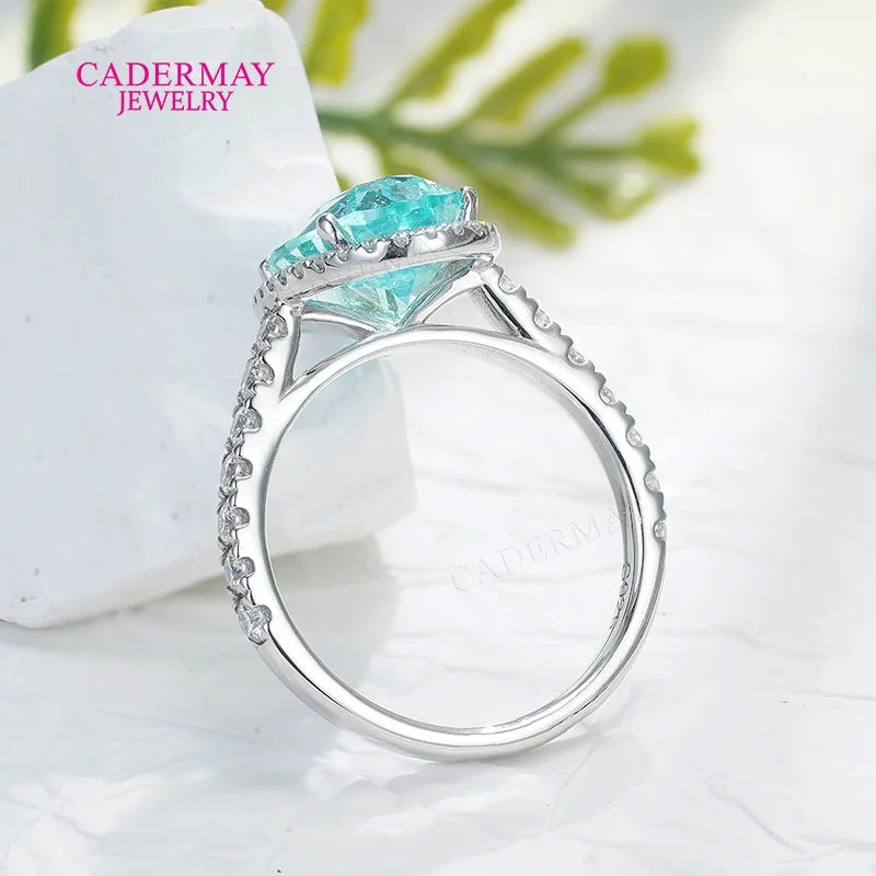 Classic Halo Moissanite 8x12mm Oval Shape Blue Neon Paraiba Yttrium Aluminum Garnet Lab Paraiba Rings for Women Gift Party