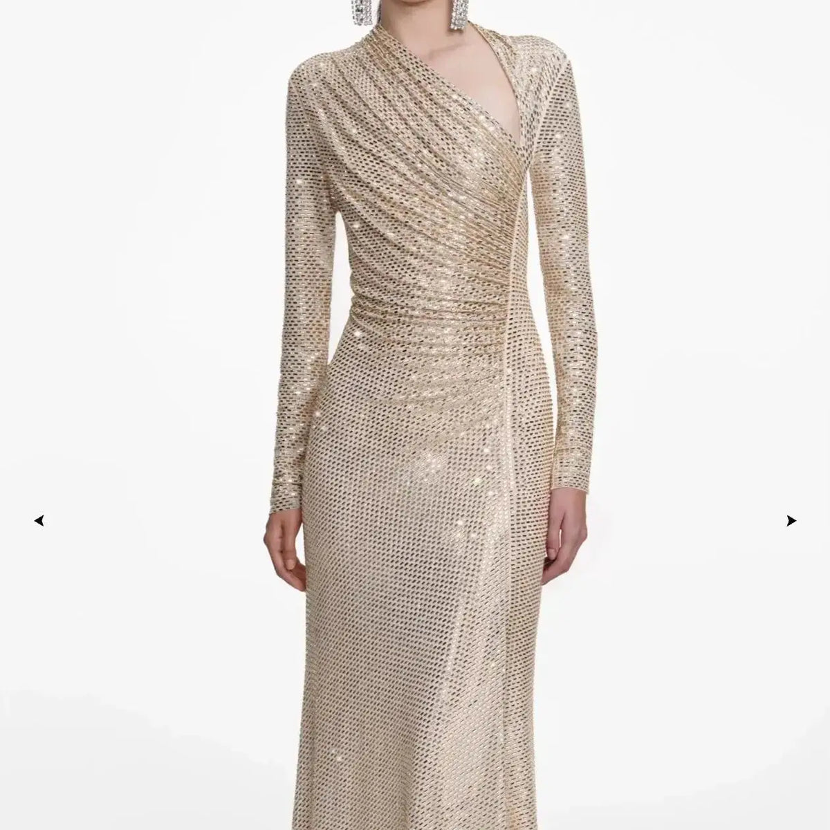 Women rhinestone maxi dress asymmetrical neckline long sleeve luxury party long dress