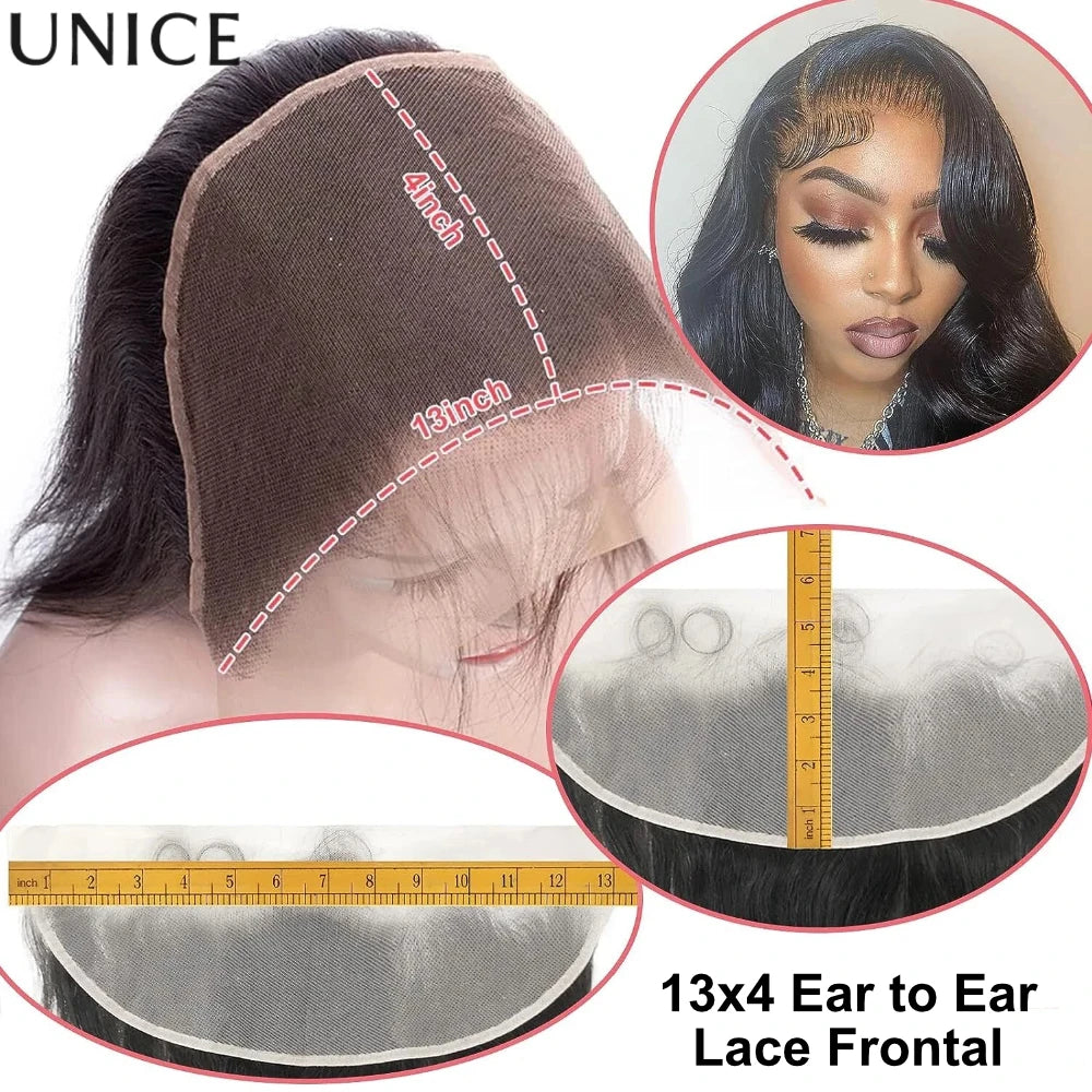 UNice Hair Body Wave Bundles With 13x4 Lace Frontal 100% Human Hair Bundles 3/4PCS With Free Part Frontal Make 250% Density Wig