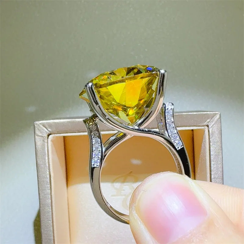 20 Carat Green Moissanite Lab Diamond Rings Top Grade s925 Silver Big White Moissanita Gemstone Fine Jewelry GRA