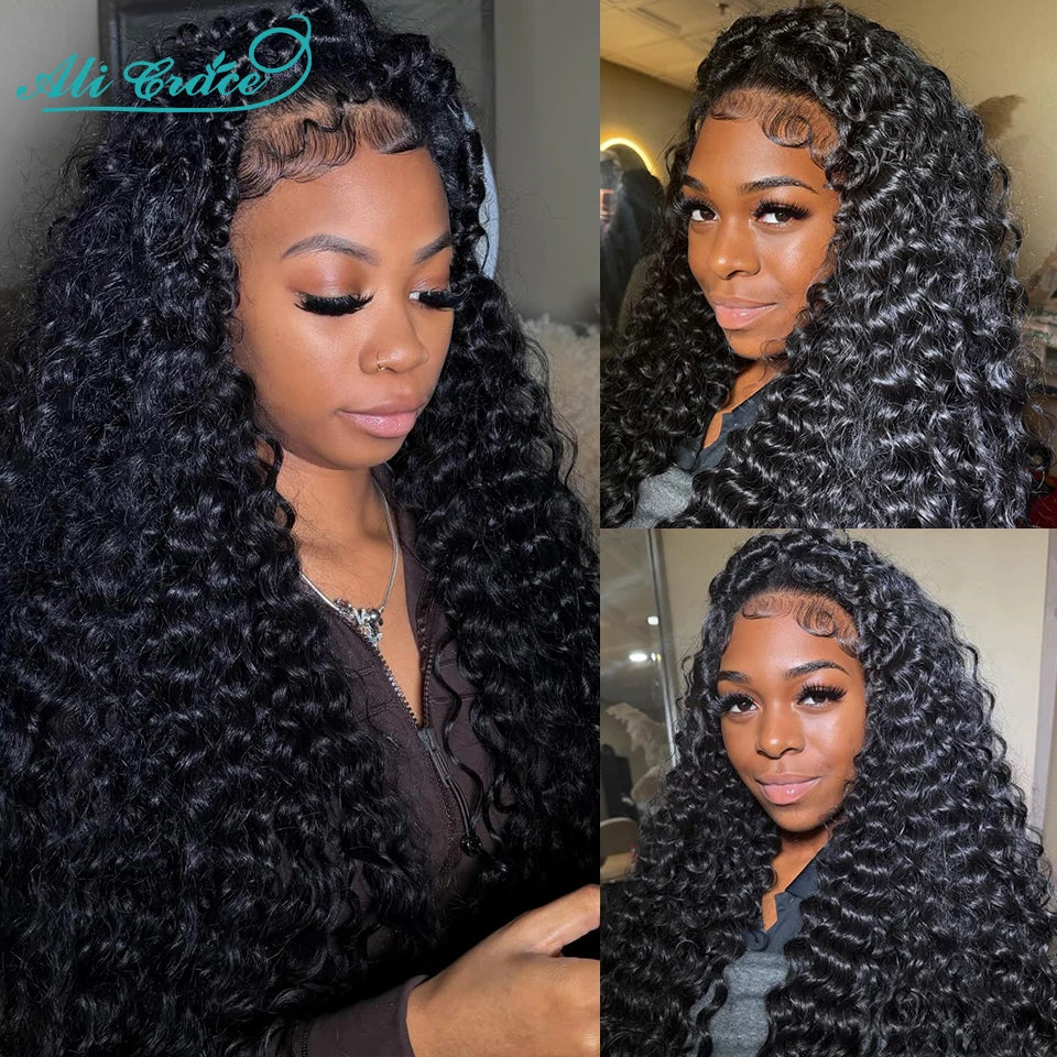 Ali Grace Deep Wave Hair 5x5 Lace Closure Human Hair Wigs Water Wave Brazilian Hair Pre-plucked Wear&Go Glueless Wigs for Women