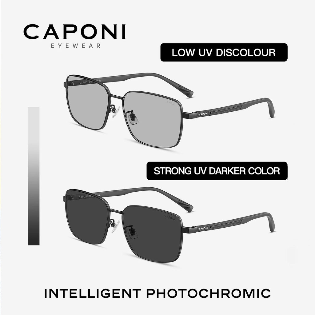 CAPONI Polarized Men Sunglasses Carbon Fiber Outdoor Photochromic Driving Sunglasses UV400 Brand Designer Black Shades BS24704