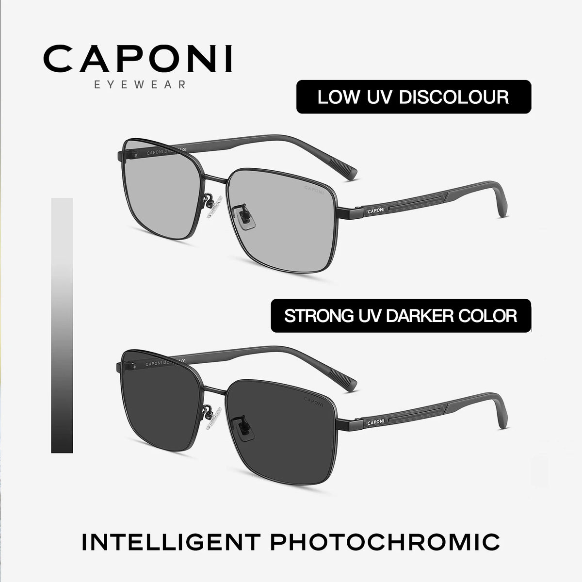 CAPONI Polarized Men Sunglasses Carbon Fiber Outdoor Photochromic Driving Sunglasses UV400 Brand Designer Black Shades BS24704