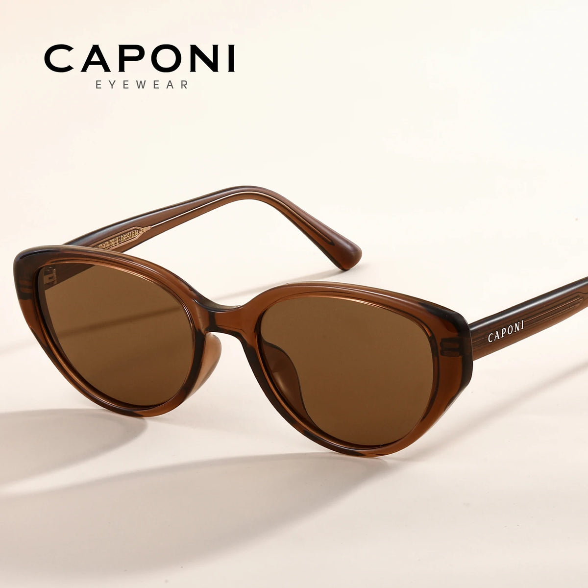 CAPONI Polarized Women Sunglasses Outdoor Fashion Vintage Design Brand Cat Eye Eyewear TR90 Brown UV400 Brown Shade CP23096