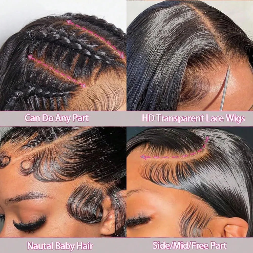13x6 Lace Front Wigs Human Hair 36 Inch HD Transparent Lace Frontal Wigs 250% Density Brazilian Virgin Straight Human Hair Wigs For Women Pre Plucked With Baby Hair Natural Color