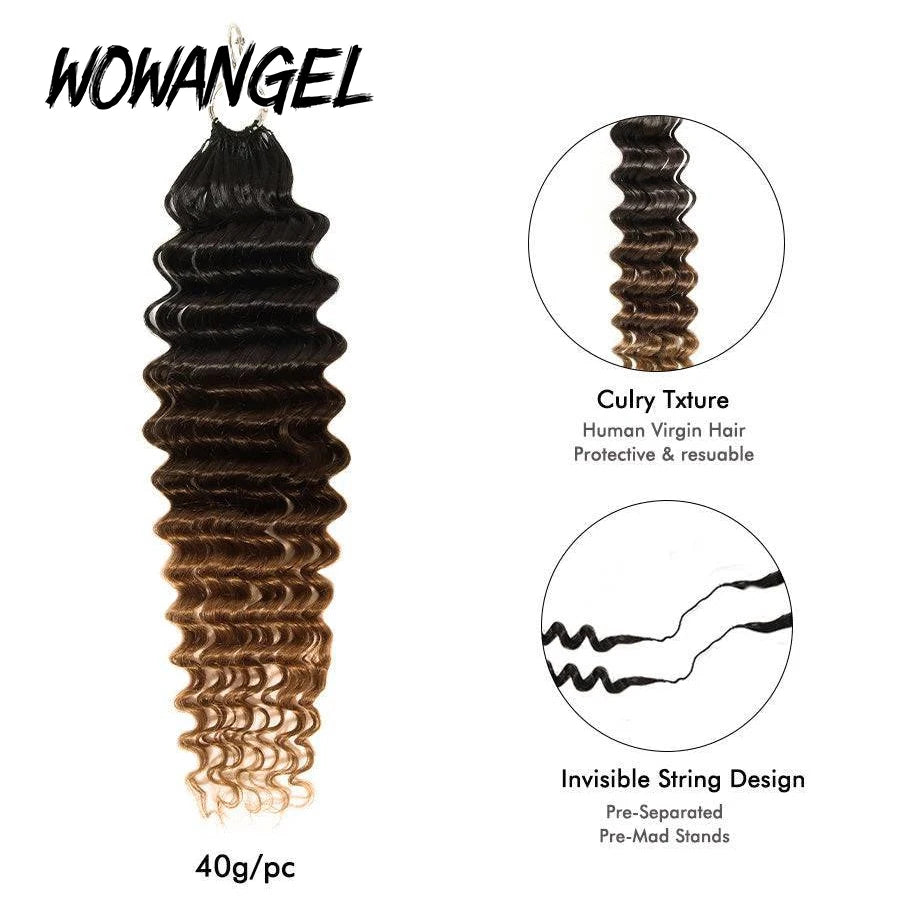 1BT/4/30 Ombre Color Deep Wave Crochet Hair For Braiding Curly Feather Crochet Hair Extensions With String Pre-Separated Knotles