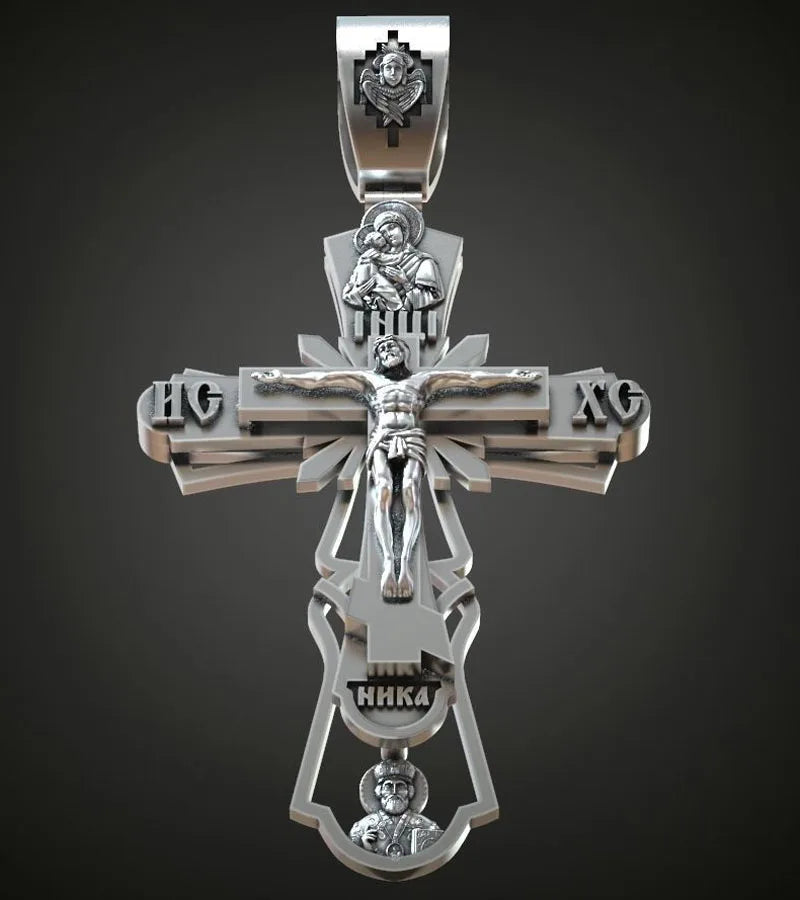 18.5g Long Big Heavy Cross Orthodox White Gold Pendant For Men Customized 925 SOLID STERLING Silver Pendant