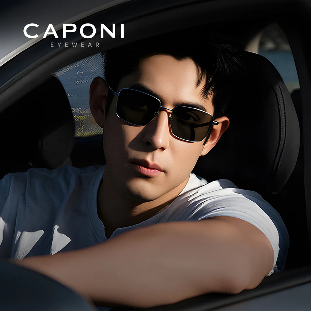 CAPONI Polarized Men Sunglasses Carbon Fiber Outdoor Photochromic Driving Sunglasses UV400 Brand Designer Black Shades BS24704