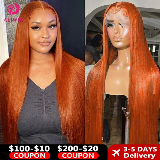 13x4 Orange Ginger Straight Lace Front Wigs Pre Plucked 350 Brazilian Human Hair Wig Female Sale 13x6 Ginger HD Lace Frontal Wig