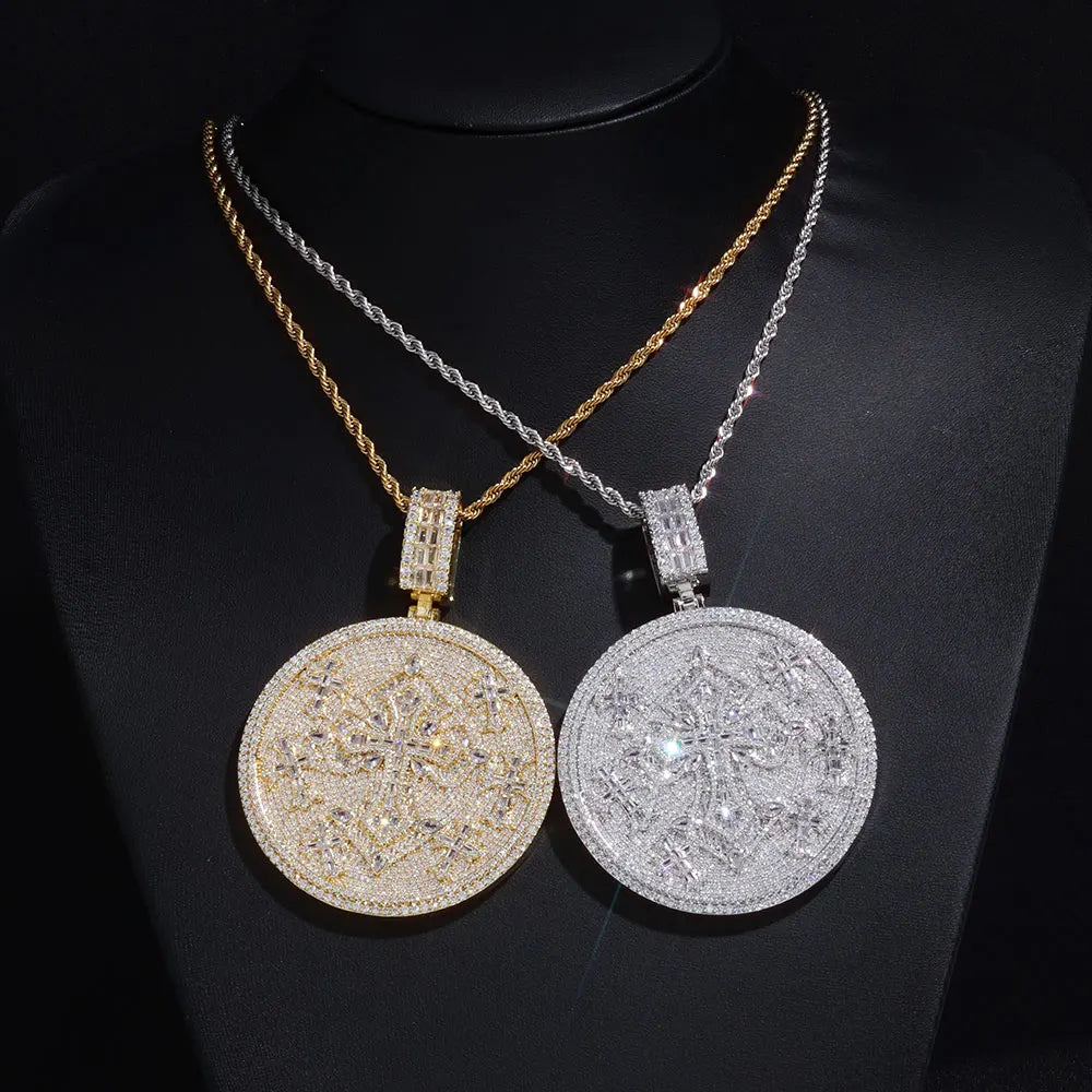 Hip Hop Custom VVS1 Moissanite Cross Circle Pendants Necklaces Iced Out Brass Personalized Men Pendant with Passed Diamond Test