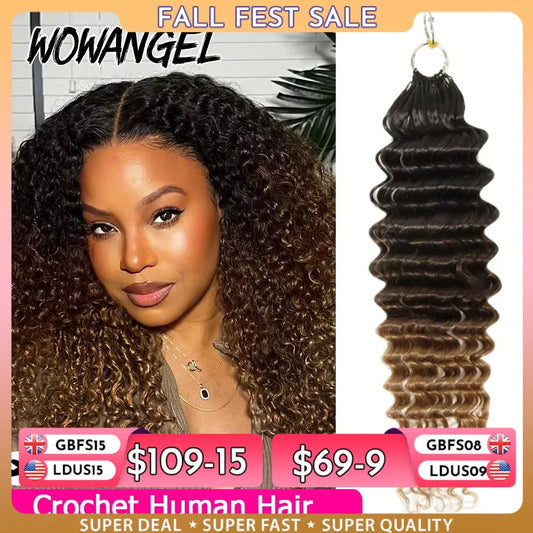 1BT/4/30 Ombre Color Deep Wave Crochet Hair For Braiding Curly Feather Crochet Hair Extensions With String Pre-Separated Knotles