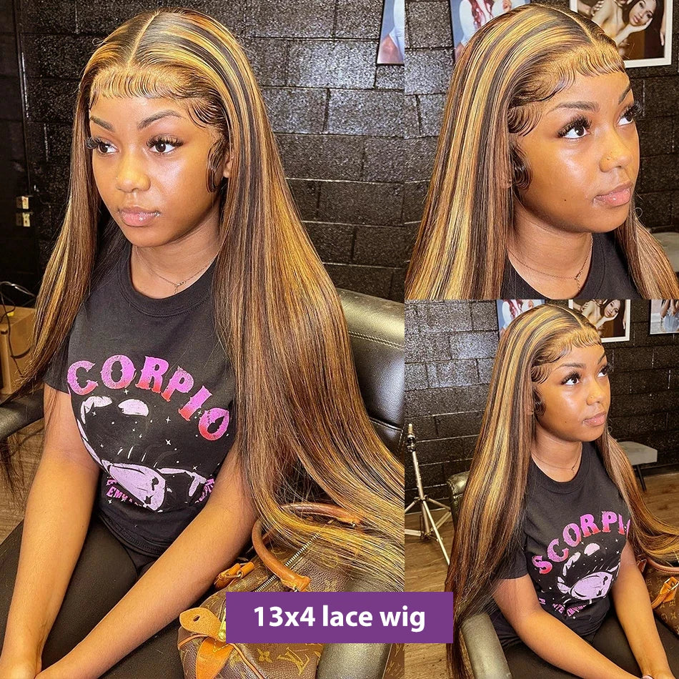 Brazilian Highlight Wig Human Hair 13x4 Honey Blonde Straight Lace Front Wigs Colored 13x6 Full HD Lace Frontal Wigs For Women