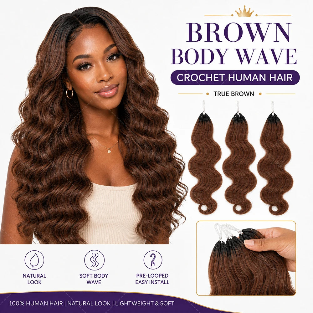 Brown Body Wave Crochet Human Hair Miracle Knots Pre Looped Soft Lightweight Natural Blend Extensions For Black Women Easy Wear