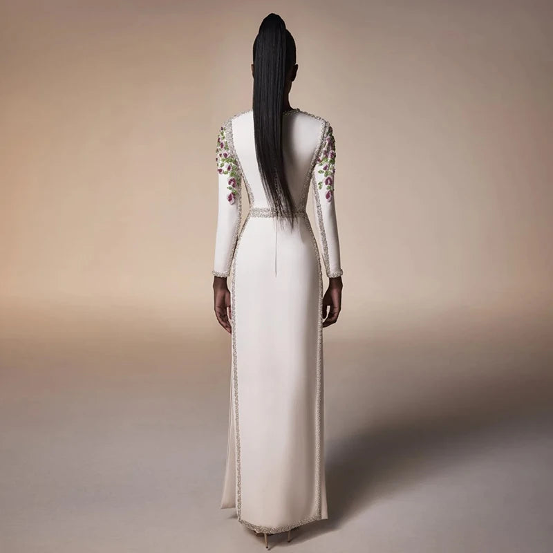 HIGH STREET Newest Fashion 2026 Designer Party Vestido Women's Long Sleeve Luxurious Beaded Maxi Long Dress