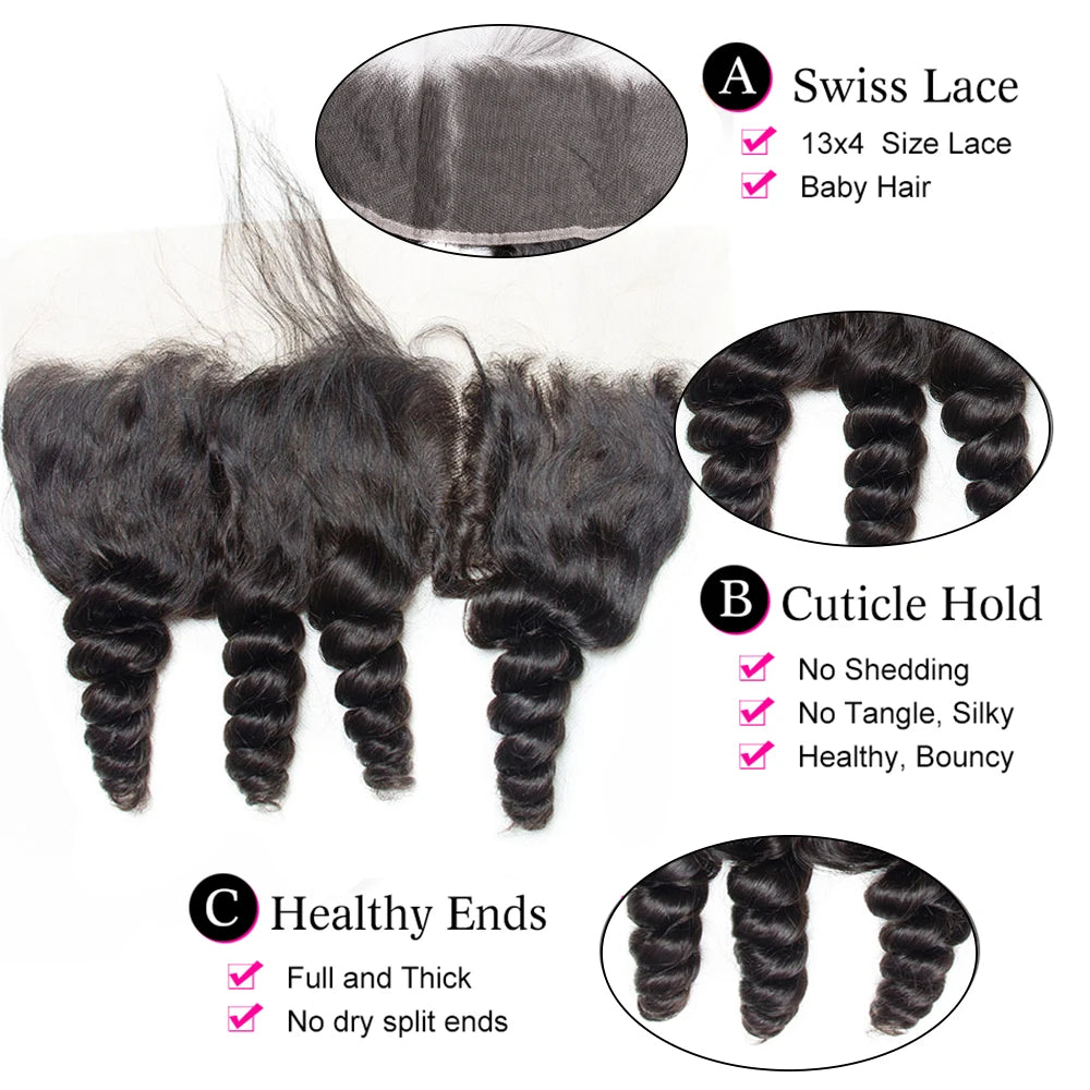 Loose Wave Bundles With Frontal Closure 13x6 HD Transparent Lace Frontal With Bundles Loose Deep Human Hair Bundles With Closure