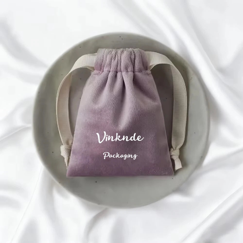 50-100pcs Velvet Gift Bags Custom Logo Ribbon Drawstring Bags For Wedding Christmas Party Jewelry Candy Gifts Packing Pouches