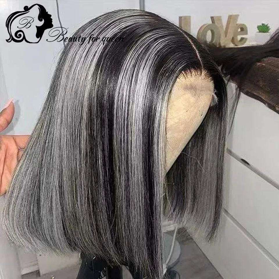 Ombre 60 BlacK Colored Short Bob Wig 13x4 Lace Front Human Hair Wigs Pre Plucked Brazilian Remy Lace Frontal Wig 180% Density