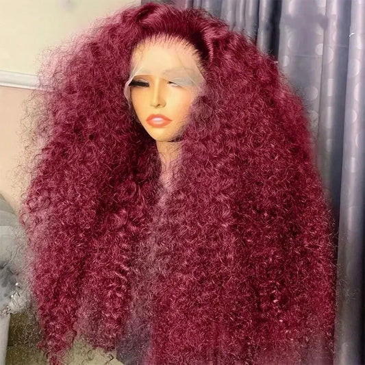 250% Density 34Inch 13x4 99J Burgundy Jerry Curly Lace Front Wigs Human Hair Red Wine Pre-plucked With Baby Hair For Women
