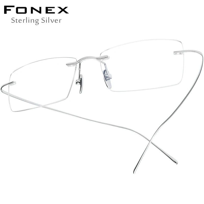 FONEX Sterling Silver S800 Glasses Frame Men Luxury Brand Design Rimless Eyeglasses Frameless Austria Ultralight Eyewear S001