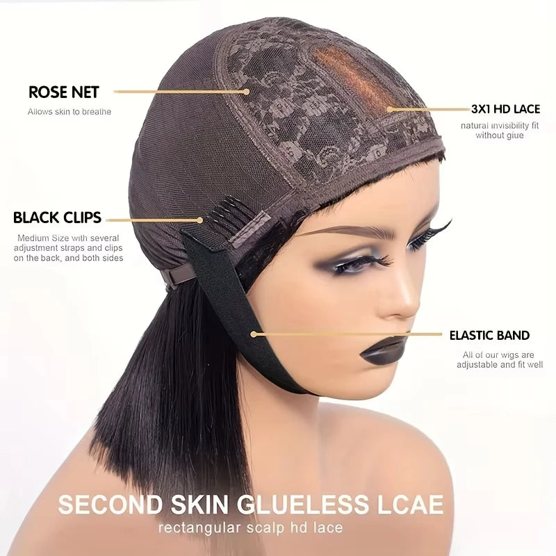Straight Human Hair Wigs With Bang Full Machine Made Wigs 30 34 inch Natural Color Wig 3x1 Lace Front Remy Human Hair Wigs
