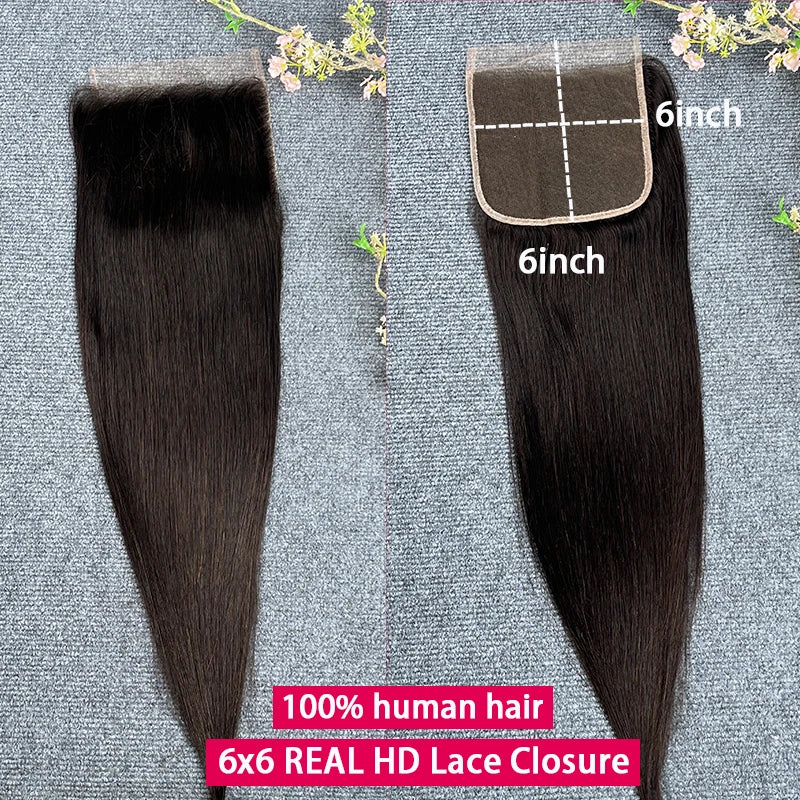 100% Real HD Lace Closure Only Invisible Melt Skin Lace 6x6 7x7 Straight & Body Wawe Raw Human Hair Pre Plucked Swiss HD Lace