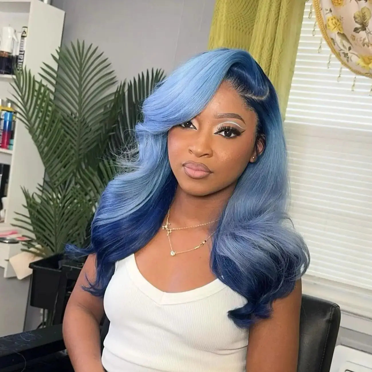 Ombre Light Blue and Blue Lace Front Wigs Human Hair for Women 13x4 Transparent Lace Body Wave 180% Density Human Hair Wigs 100%