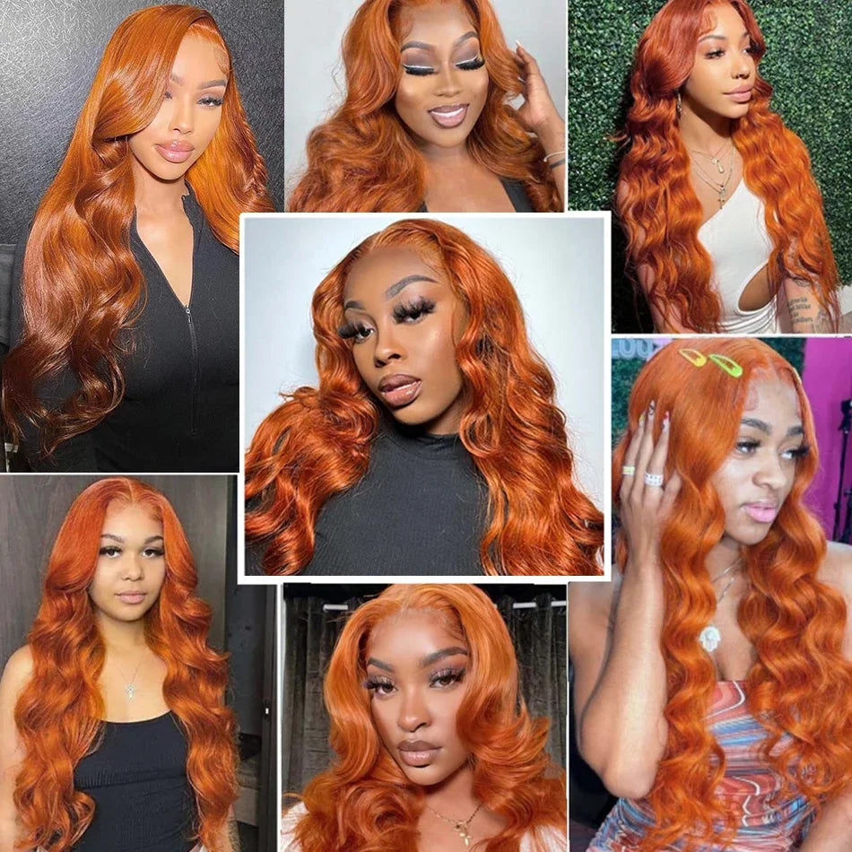 13x4 Ginger Orange Lace Front Human Hair Wigs Woman 13x6 HD Body Wave Lace Frontal Wig 350 Colored Remy Human Hair Wig Brazilian