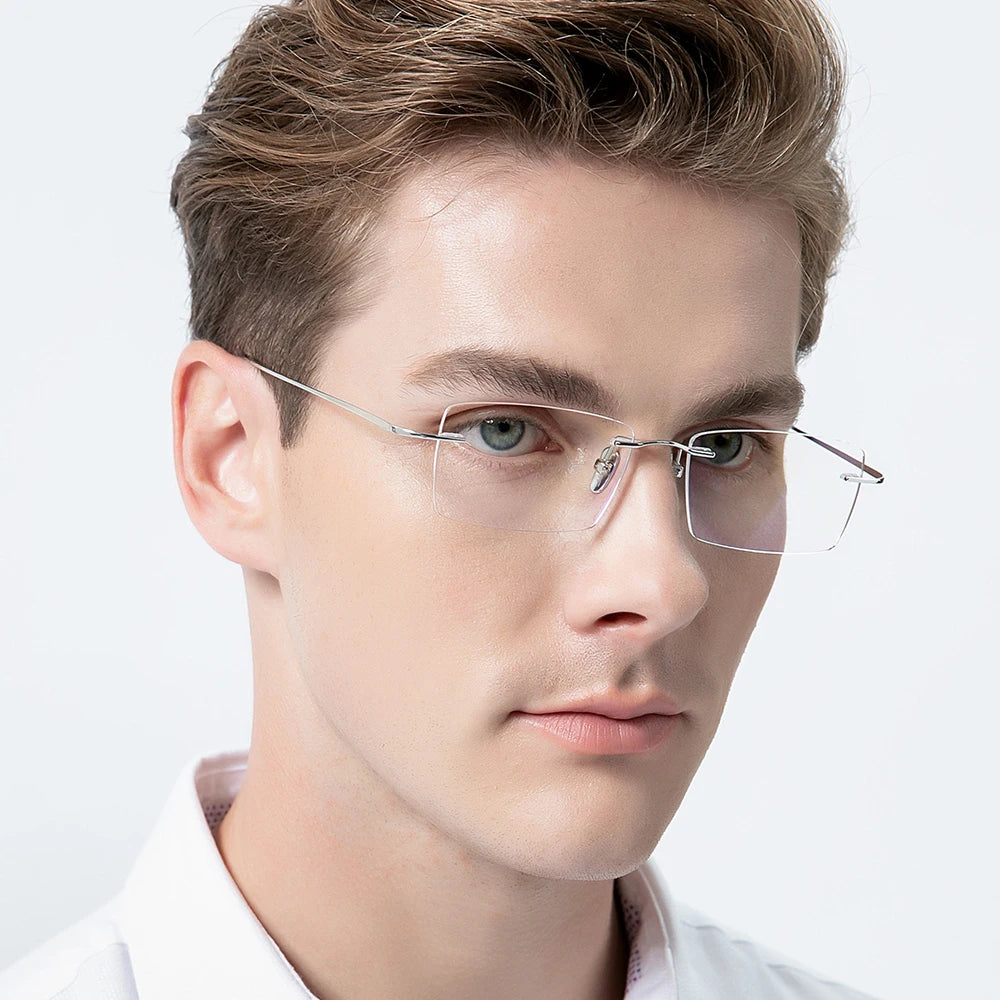 FONEX Sterling Silver S800 Glasses Frame Men Luxury Brand Design Rimless Eyeglasses Frameless Austria Ultralight Eyewear S001