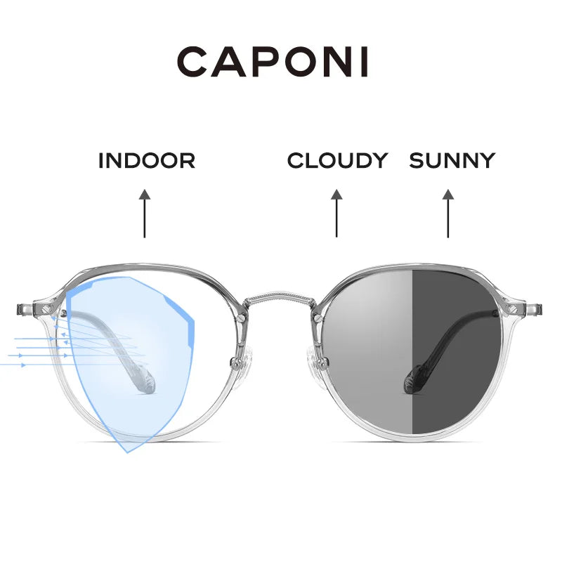 CAPONI Photochromic Brown Glasses TR-90 Titanium Frame Glasses Women's Blue Ray Protect Computer Brand Design Eyeglasses BF8076