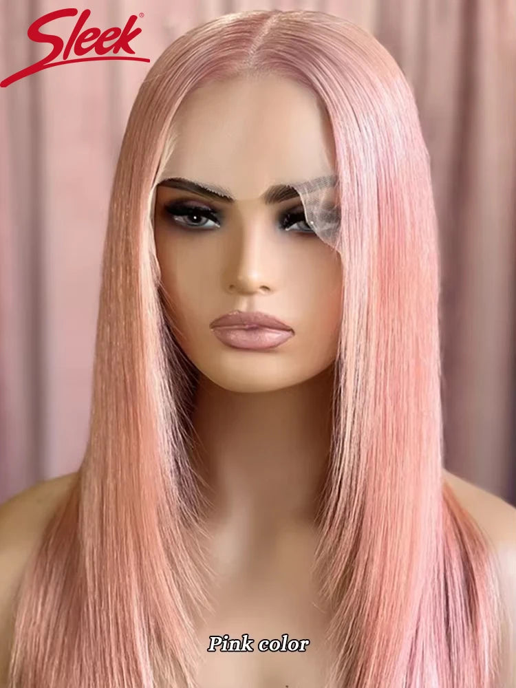 Ombre Pink Straight Lace Front Wigs 13x6x1 Lace Part Human Hair Wig For Women Transparent Lace Highlight Colored Remy Hair