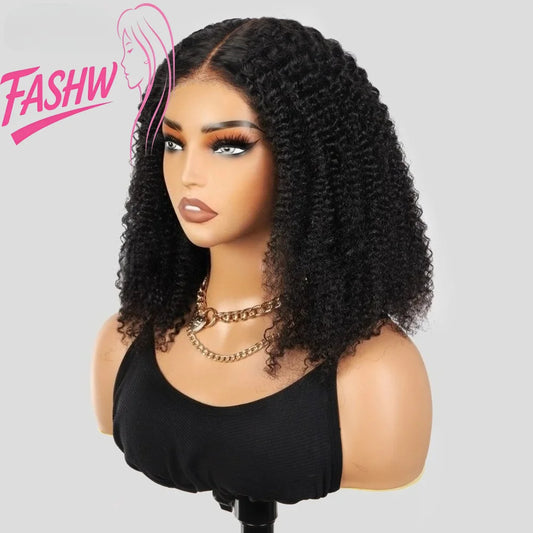 5x5 Lace Frontal Kinky Curly Natural Color Human Hair Wig Pre‑Plucked Hairline Short Curly Wig for Black Women Daily Hairstyle