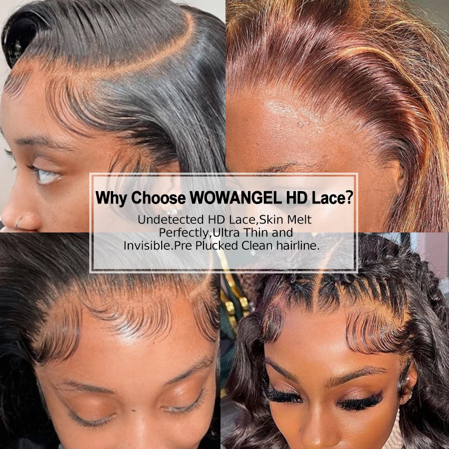 Wowangel 13x6 Full Lace Frontal Wig HD Lace Frontal Wigs Body Wave Human Hair Wigs 250% HD Lace Closure Wigs Melt Skins Glueless