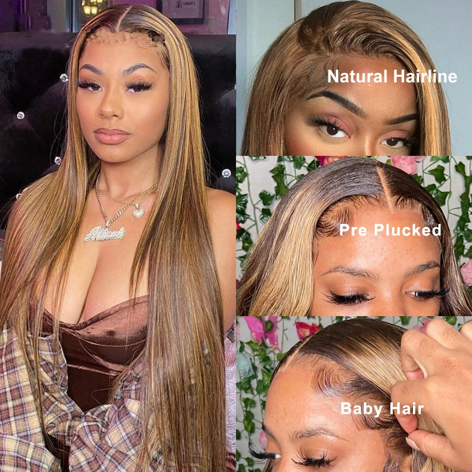 Brazilian Highlight Wig Human Hair 13x4 Honey Blonde Straight Lace Front Wigs Colored 13x6 Full HD Lace Frontal Wigs For Women