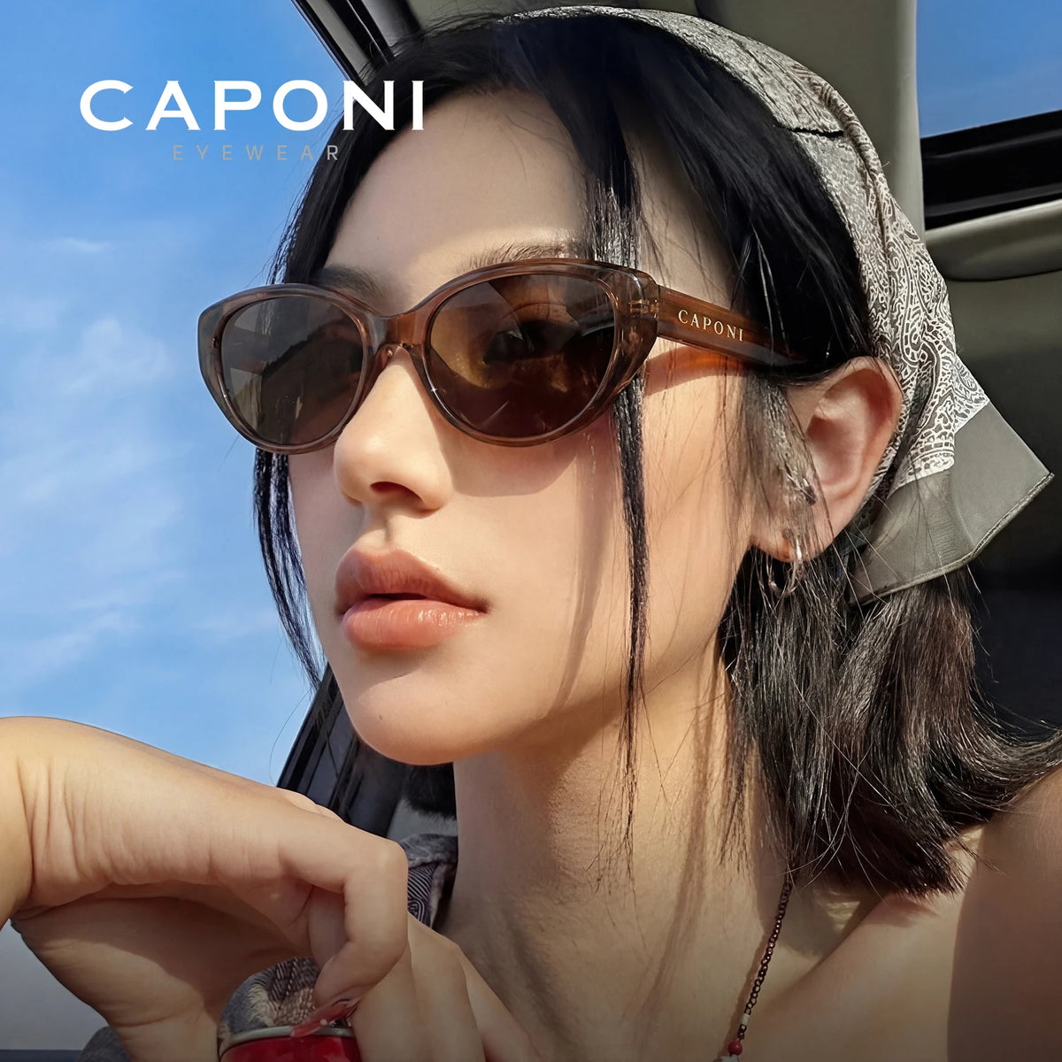 CAPONI Polarized Women Sunglasses Outdoor Fashion Vintage Design Brand Cat Eye Eyewear TR90 Brown UV400 Brown Shade CP23096